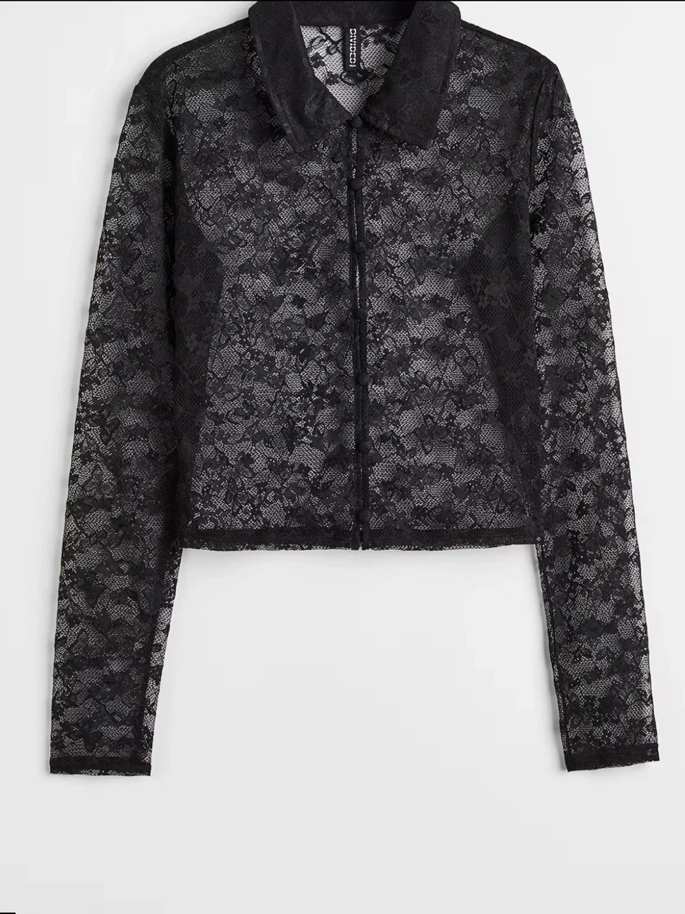 H&M Divided Black Butterfly Lace Cropped Shirt